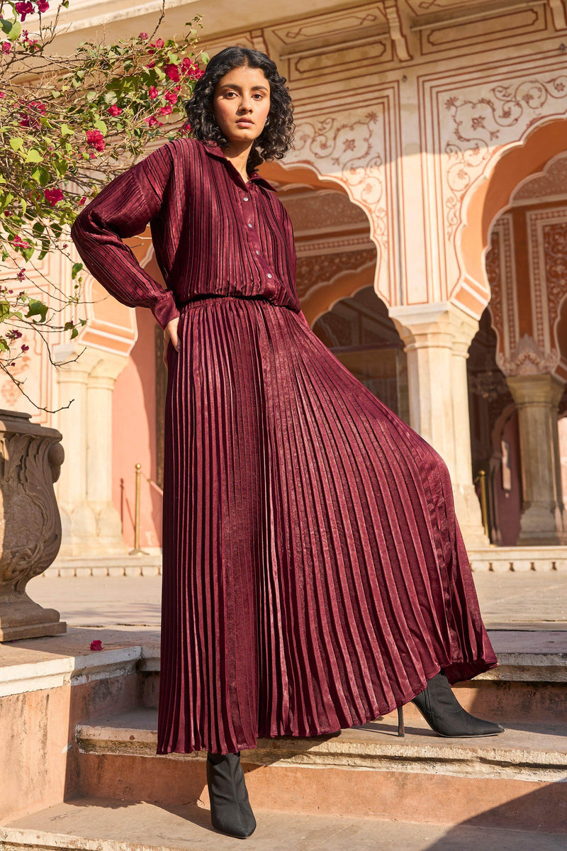 Burgundy Cable Knit Long Skirt Set main image 0