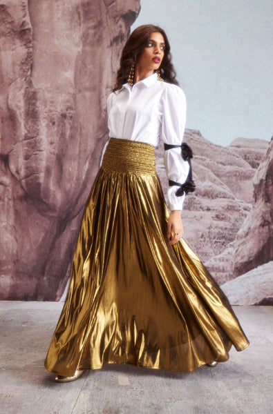 Fit & Flare Gold Skirt - dash and dot