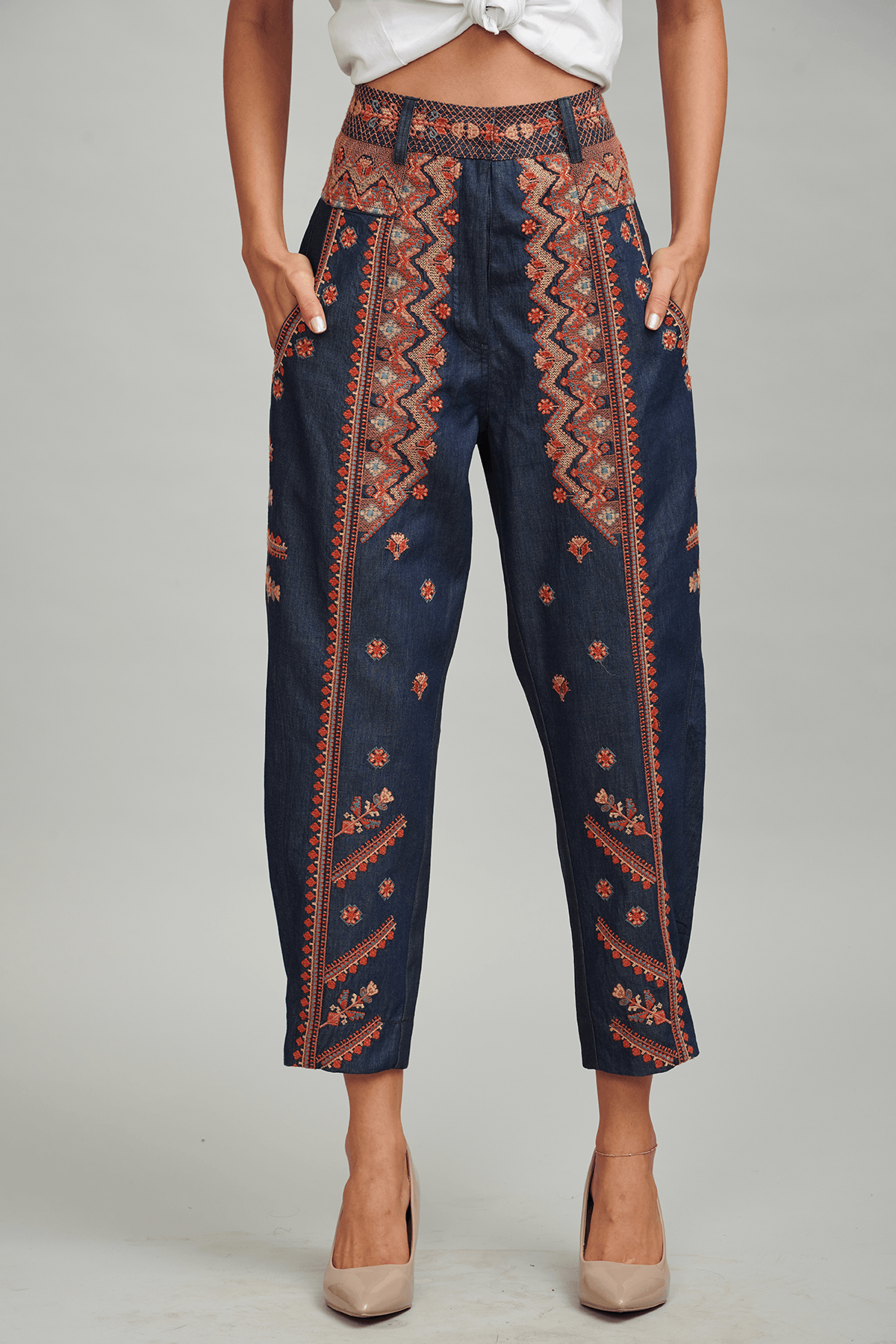 dash and dot - Denim Embroidered Pant Online