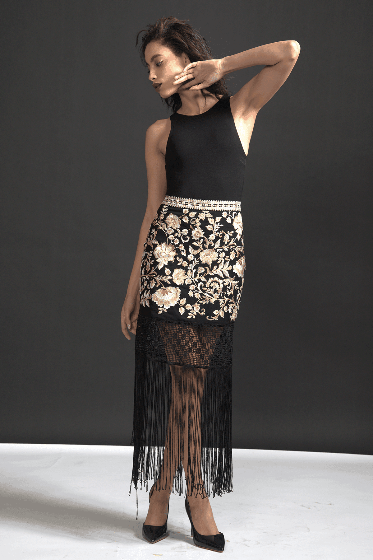 Fringe hem skirt best sale
