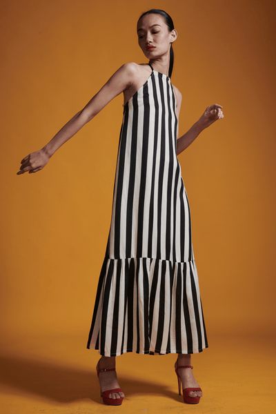 B&W Stripe Halter Maxi Dresses Womenswear (6064343777450)