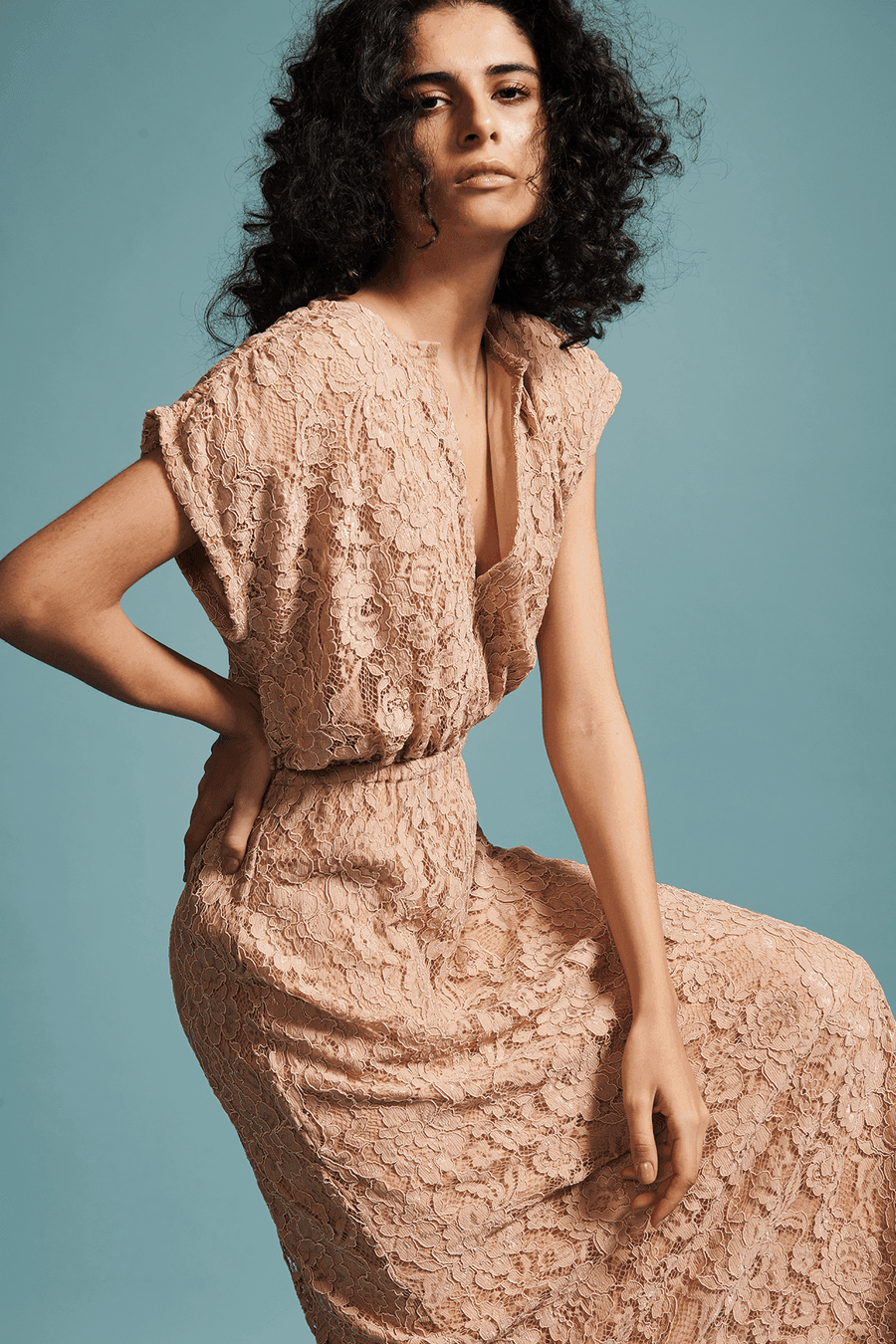 Nude lace midi dress hot sale