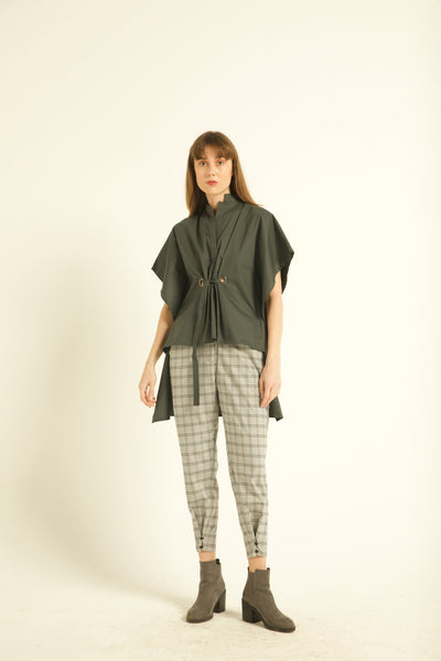 Checked Button Pleat Pant Bottoms Womenswear