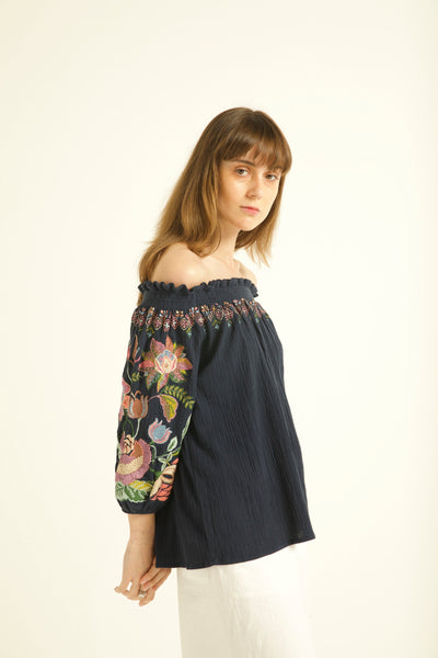 Off Shoulder Embroidered Peasant Top Tops Womenswear