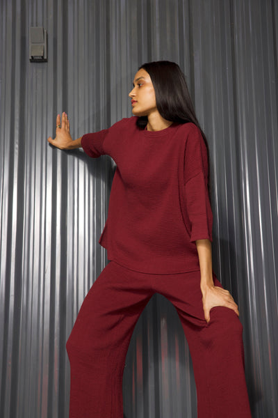Plum Crinkle Cotton Set Coord Sets Womenswear